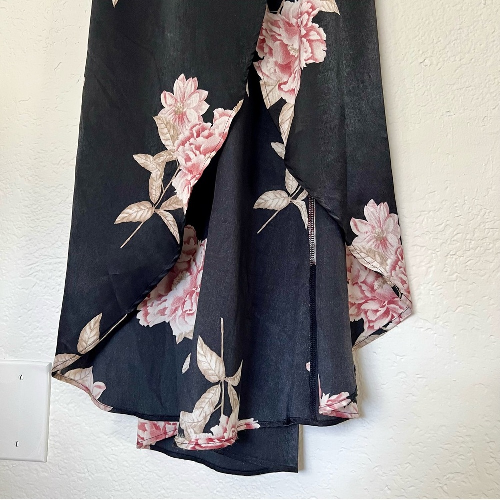 Urban Outfitters Black Floral Pink High Low Wrap Dress, Size XS - Picture 4 of 9